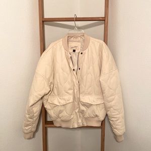 Universal Thread Womens Cream Quilted Zip-Up Jacket Size Small